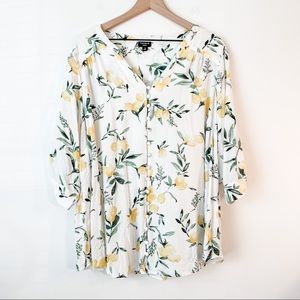 Torrid Button Down 3/4 Sleeve Lemon Top Size 3